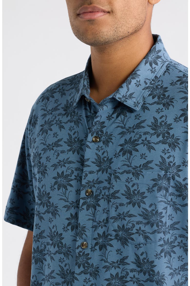 Comfortknit Floral Short Sleeve Button-Up Shirt, Alternate, color, BERING SEA
