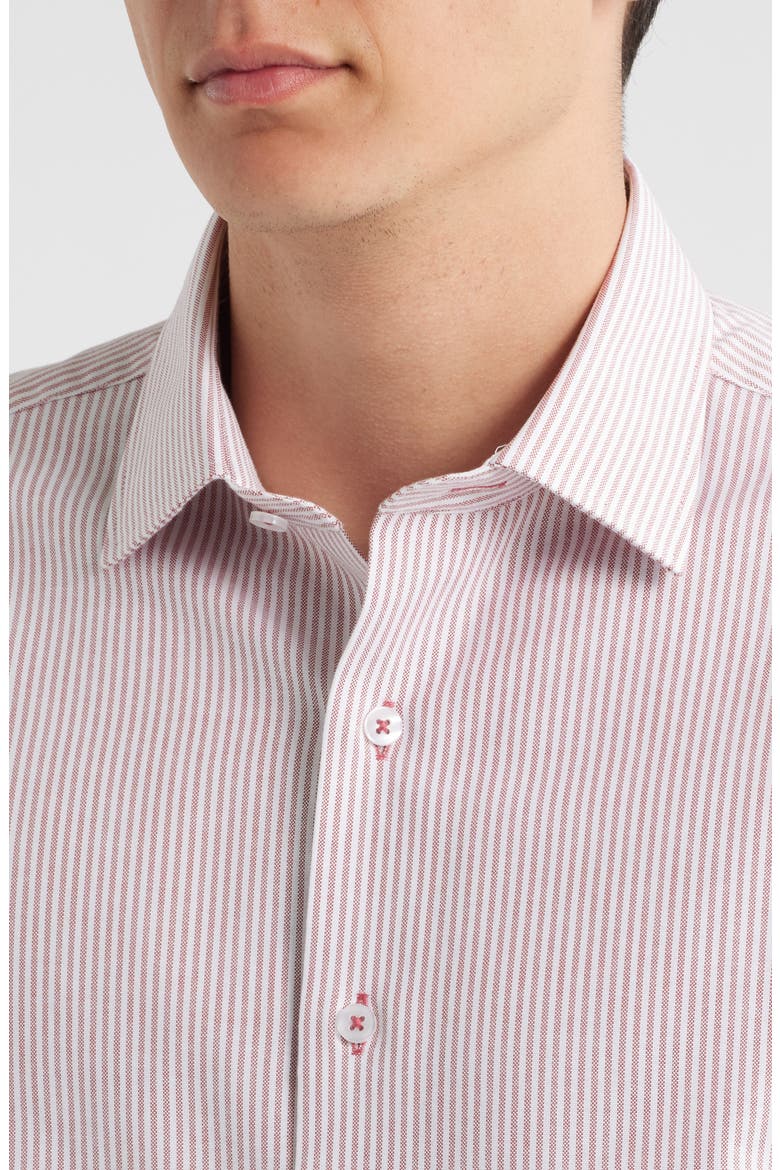 Trim Fit Stripe Cotton Oxford Cloth Dress Shirt, Alternate, color, DARK RED