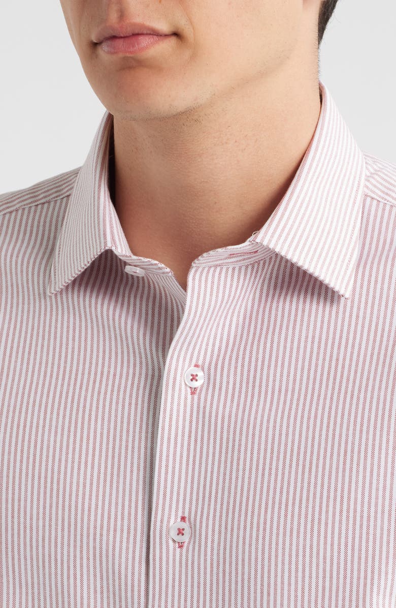 Lorenzo Uomo Trim Fit Stripe Cotton Oxford Cloth Dress Shirt, Alternate, color, Dark Red