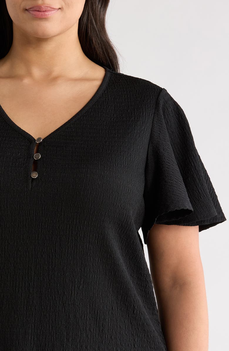 AK ANNE KLEIN Flutter Sleeve V-Neck T-Shirt, Alternate, color, Anne Black