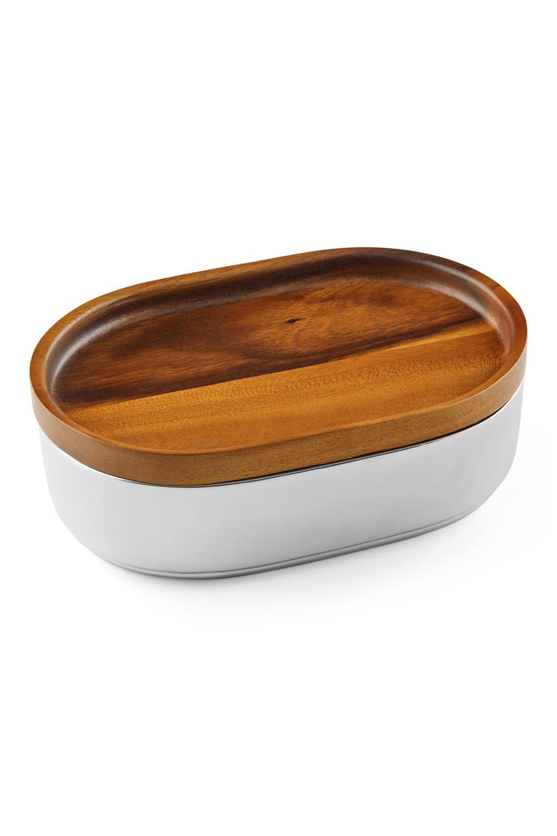 Oblong Nest Bowl with Wood Lid, Main, color, BROWN