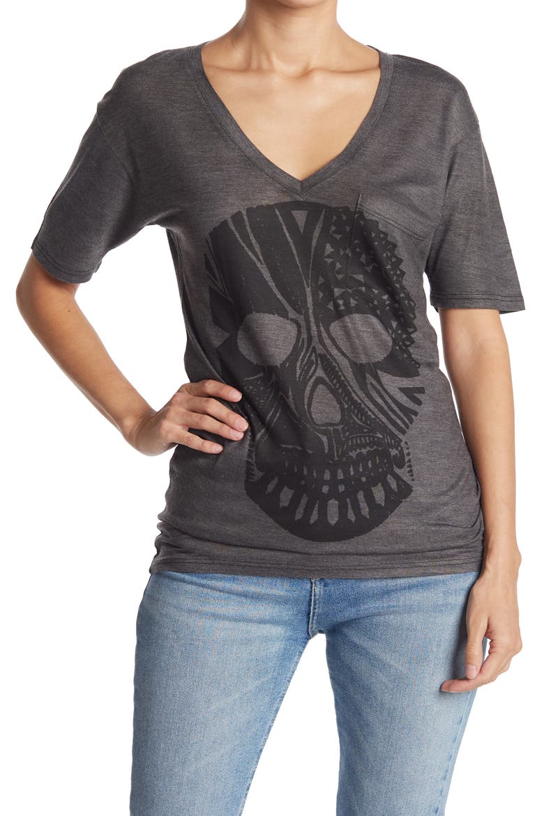 Deep V-Neck Boyfriend Tee, Main, color, BLACK DYE 2