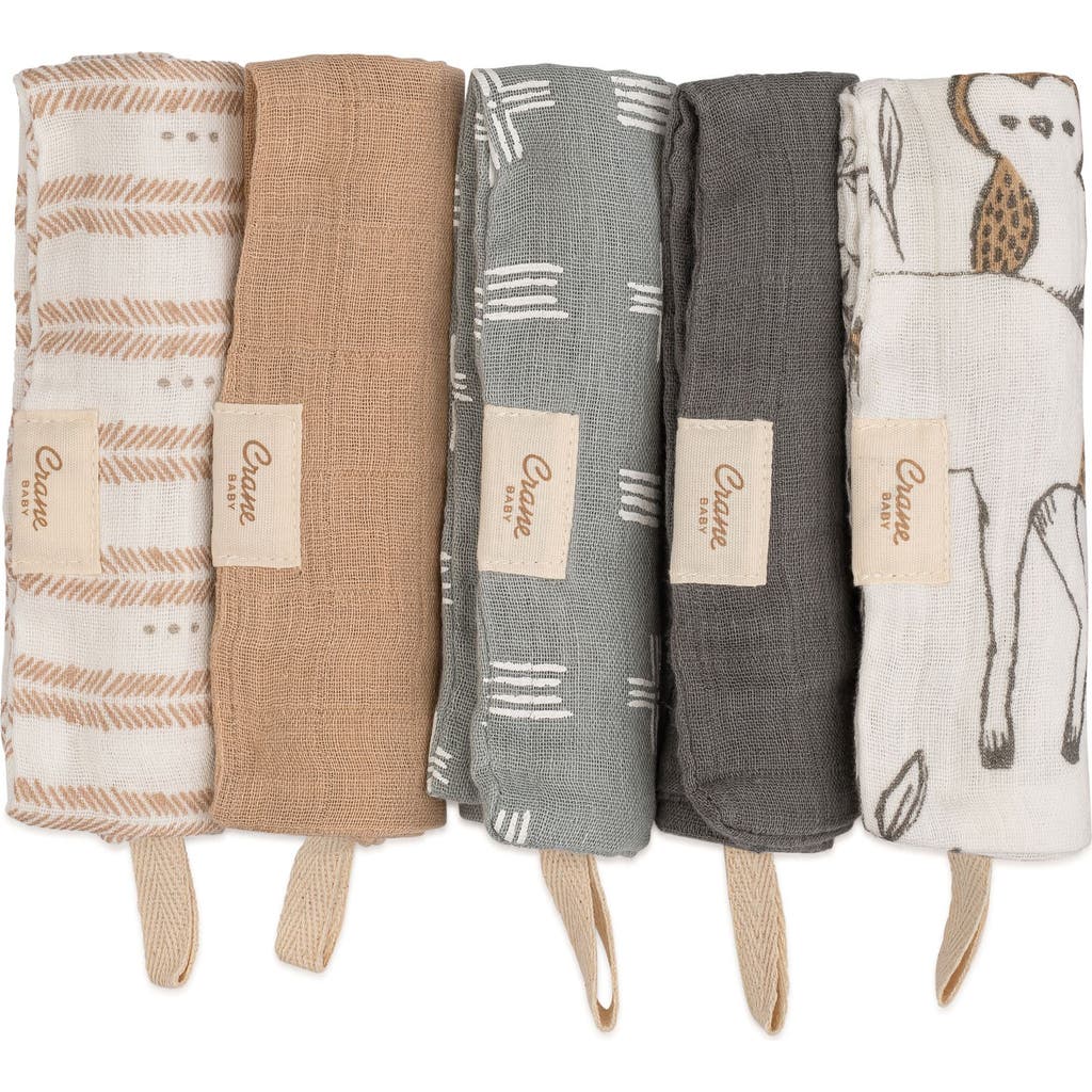 Crane Baby Parker 5-pack Assorted Cotton Muslin Washcloths In Beige Multi