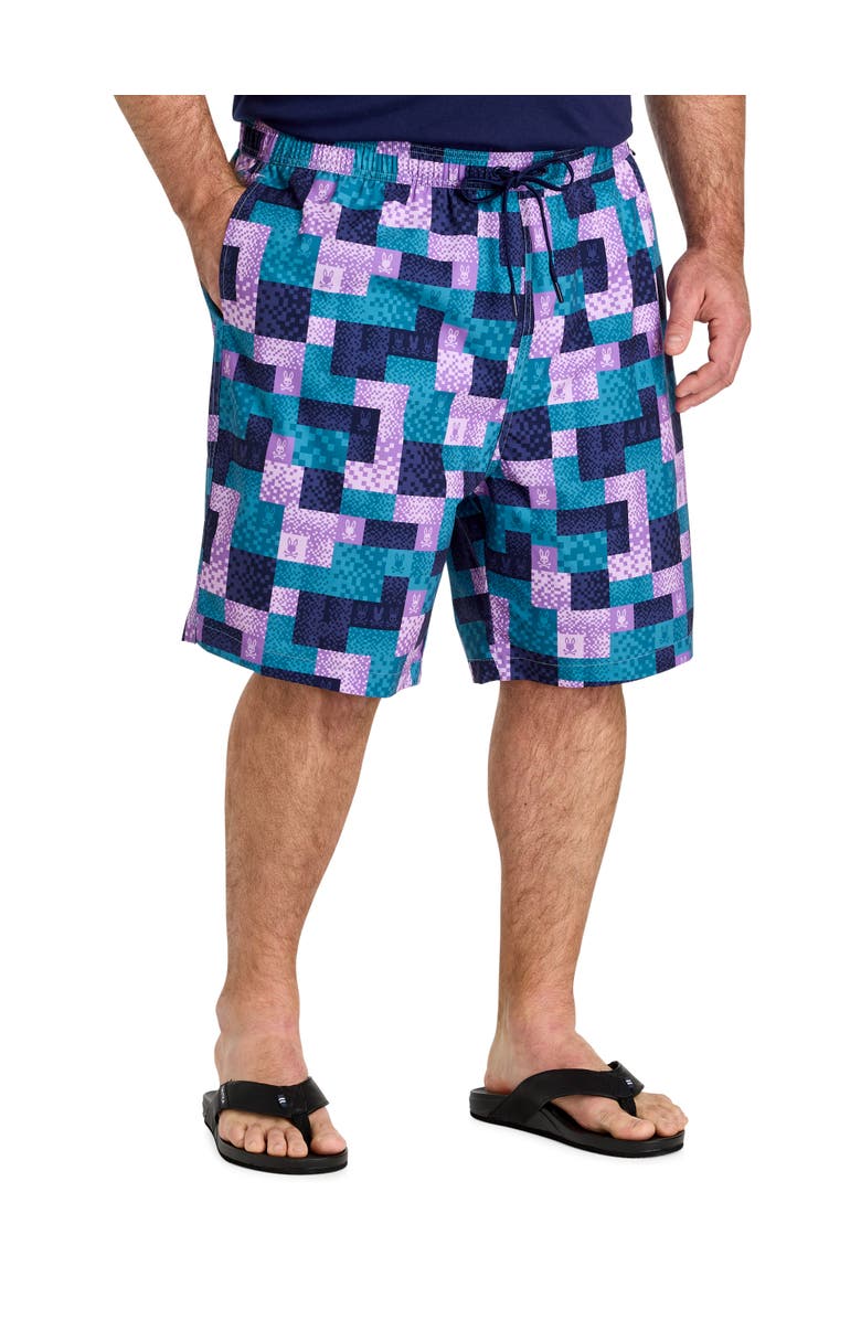 Psycho Bunny Big & Tall Olivier All Over Bunny Swim Trunks, Main, color, Mallard Blue