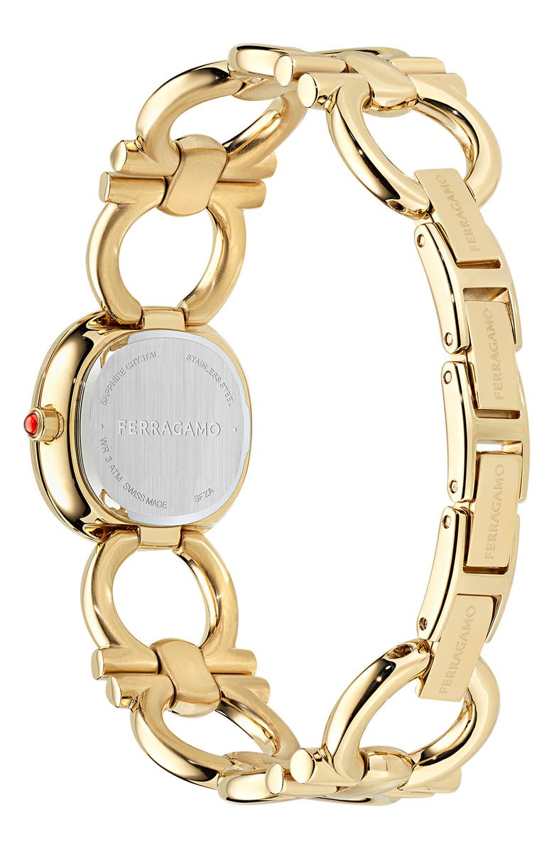 FERRAGAMO Double Gancini Bracelet Watch, 25mm, Alternate, color, Ip Yellow Gold