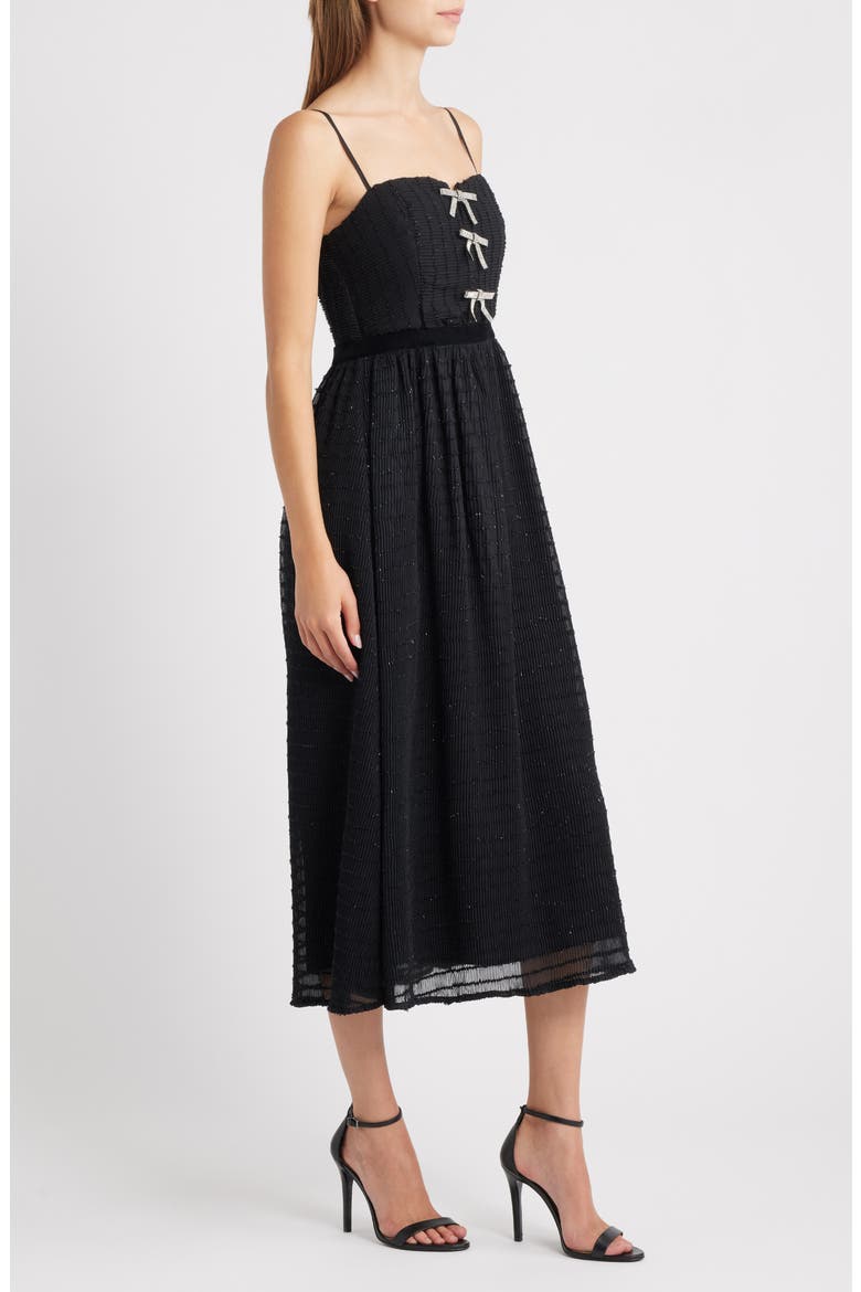 Crystal Bow Detail Metallic Dress, Alternate, color, BLACK