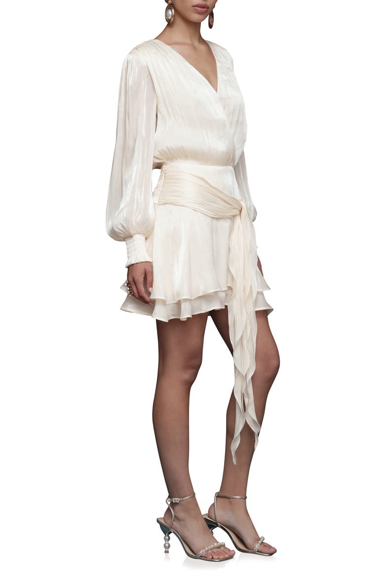 Long Sleeve Faux Wrap Minidress, Alternate, color, CREAM