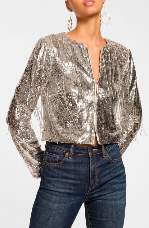 Sapphire Sequin Fringe Crop Jacket