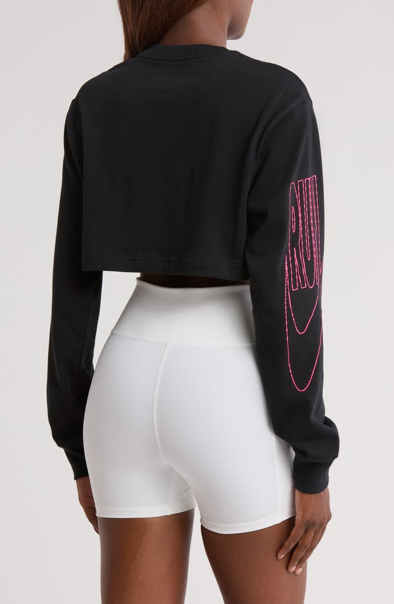 Nike After Dark Tour Oversized Long-Sleeve Crop Graphic T-Shirt, Alternate, color, Black