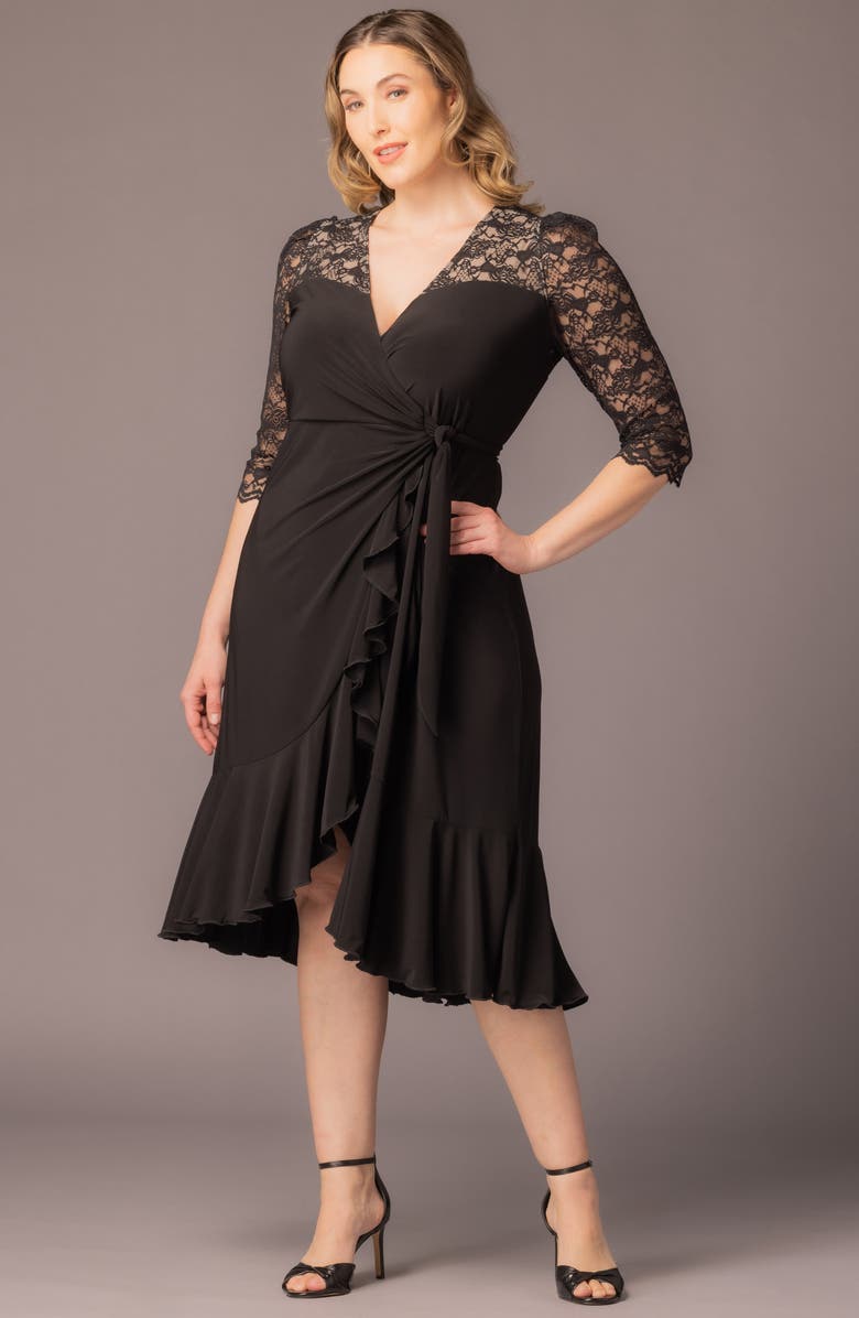 Kiyonna Lavish Lace Midi Wrap Dress, Alternate, color,