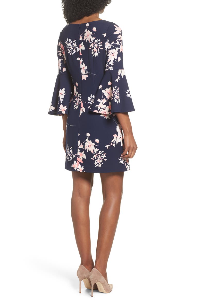 Floral Bell Sleeve Dress, Alternate, color, NAVY/PINK
