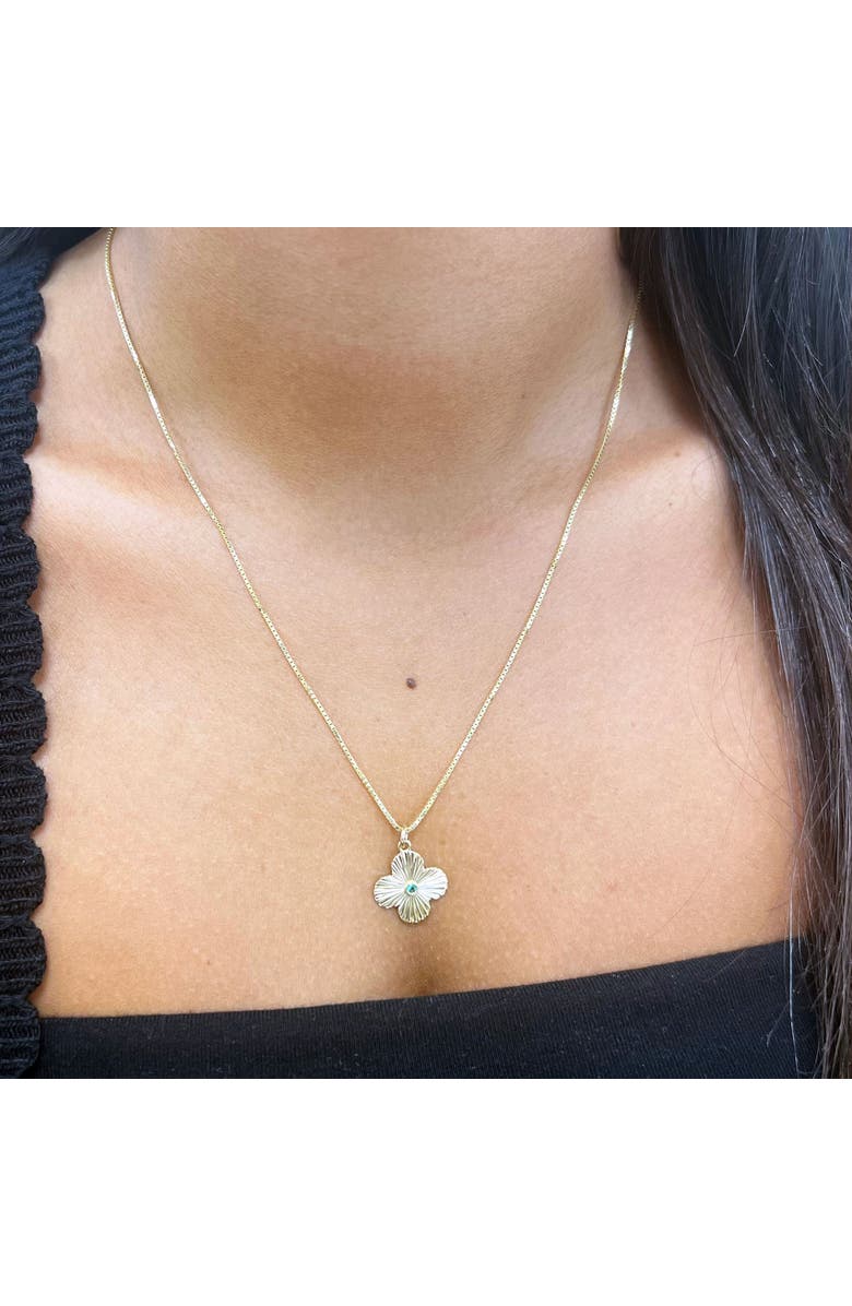 The Lovery Fine Jewelry Fluted Emerald Clover Charm, Alternate, color, Emerald