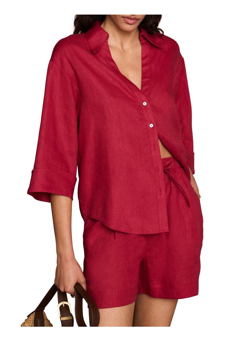 Linen Short Sleeve Resort Shirt, Alternate, color, Red