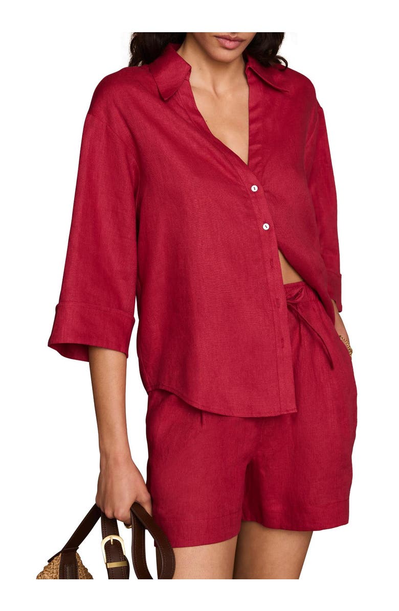 MINT VELVET Linen Short Sleeve Resort Shirt, Alternate, color, Red