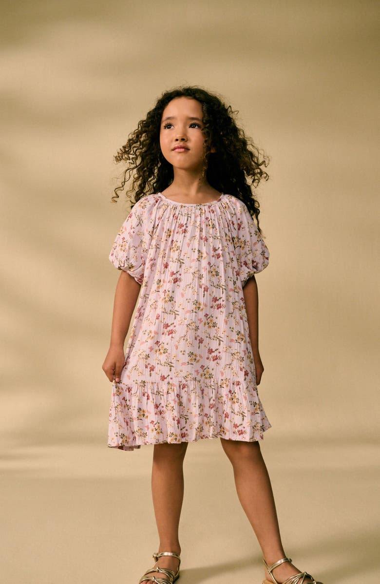 NEXT Kids' Floral Puff Sleeve Dress, Alternate, color, Purple