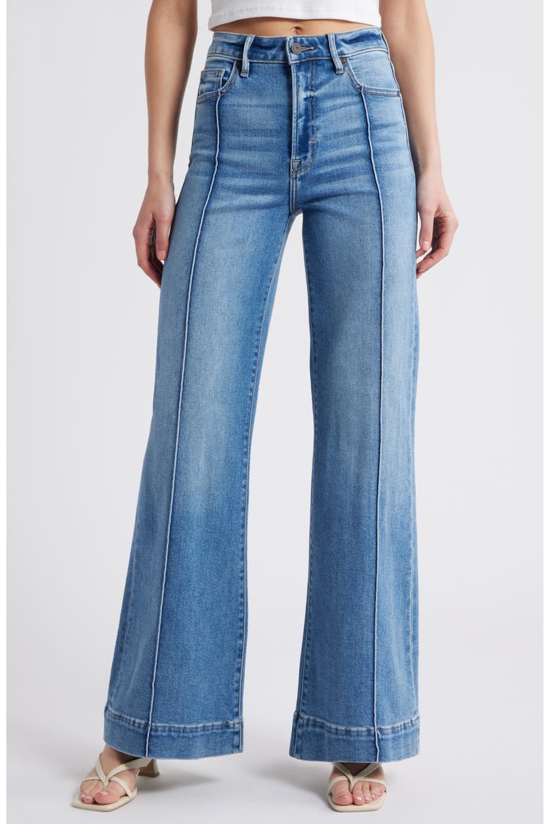 Pintuck High Waist Flare Jeans, Main, color, MED.WASH