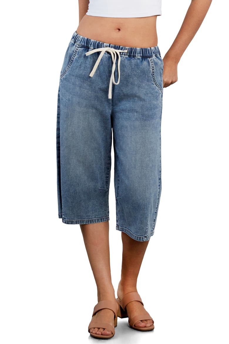 Relaxed Drawstring Denim Jorts, Main, color, RUSTIC BLUE