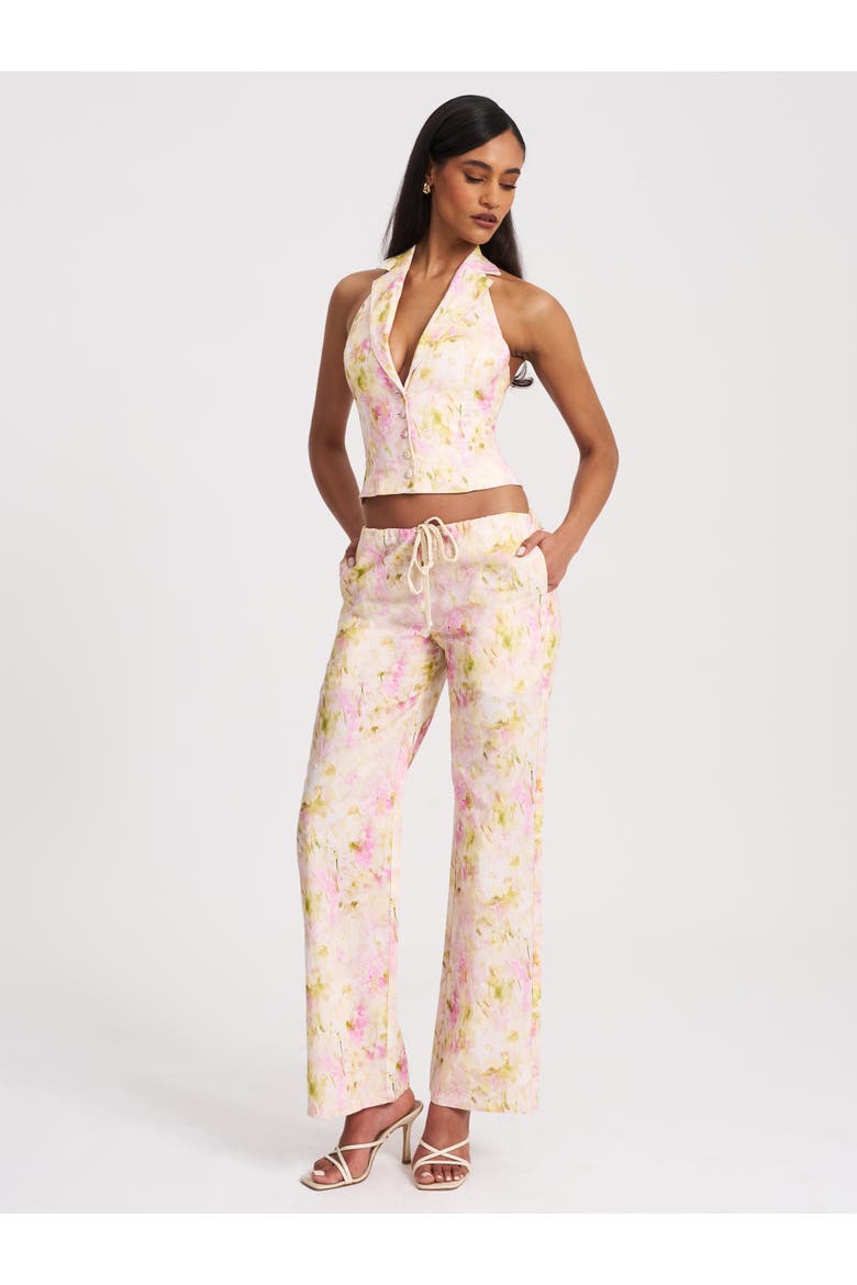 Laureen Floral Linen Straight Pants, Alternate, color, Pink Floral