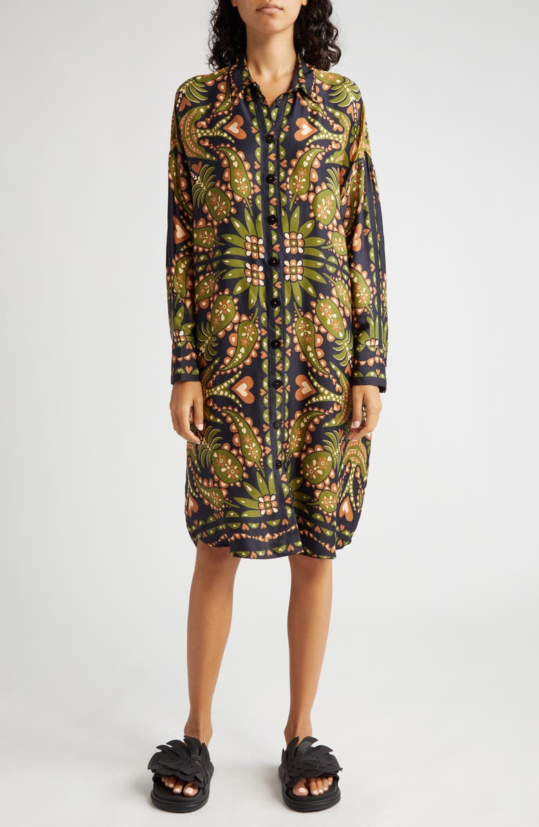 FARM Rio Marina Scarf Print Long Sleeve Shirtdress | Nordstromrack