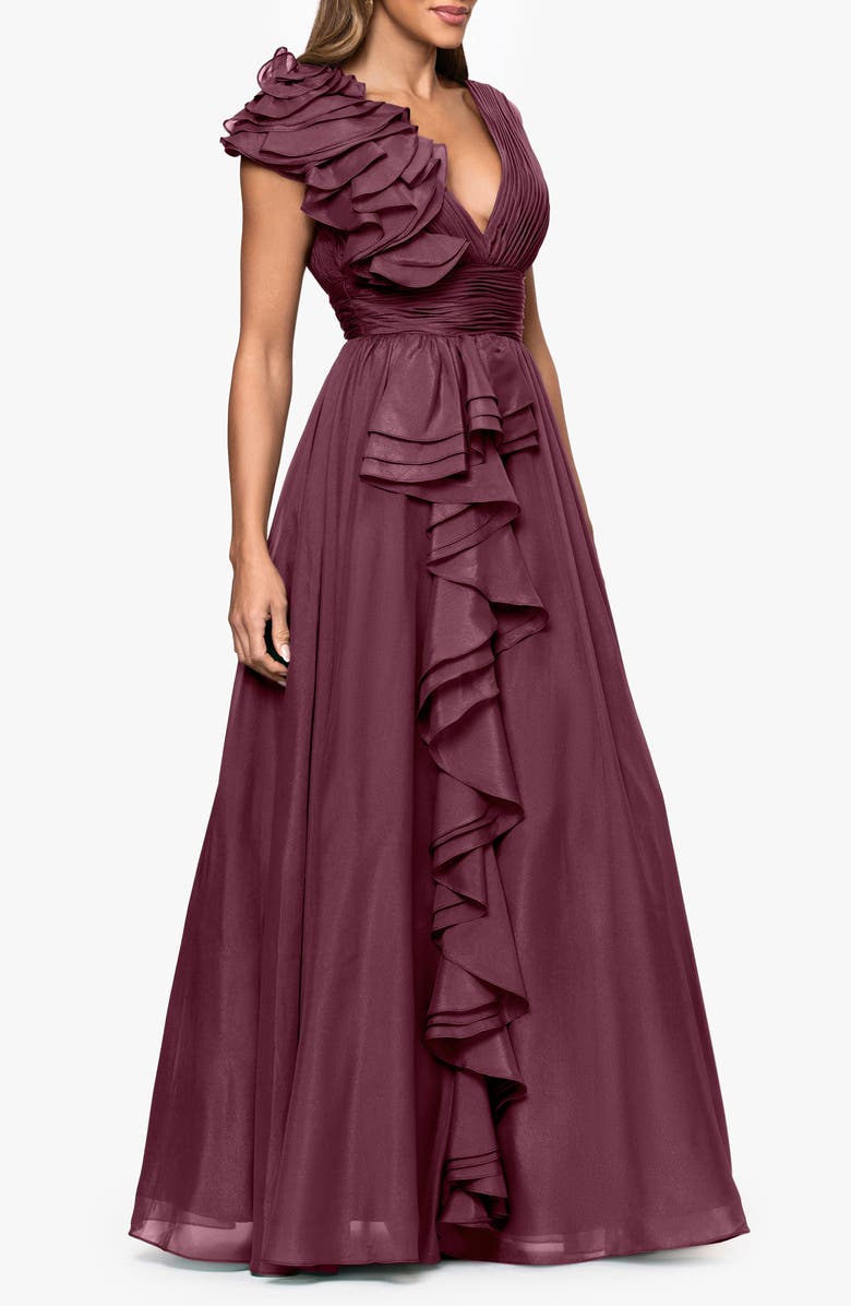 Xscape Evenings Ruffle Organza Gown, Alternate, color, Wine