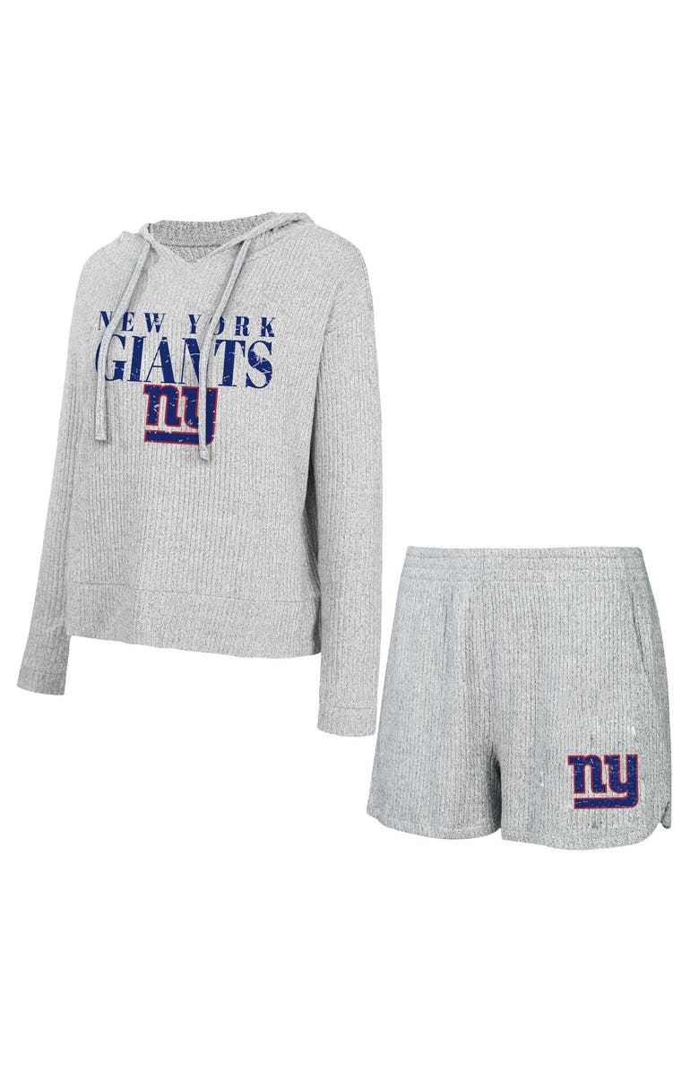 CONCEPTS SPORT Women's Concepts Sport Gray New York Giants Juniper Long Sleeve Hoodie T-Shirt & Shorts Set, Main, color, Gray