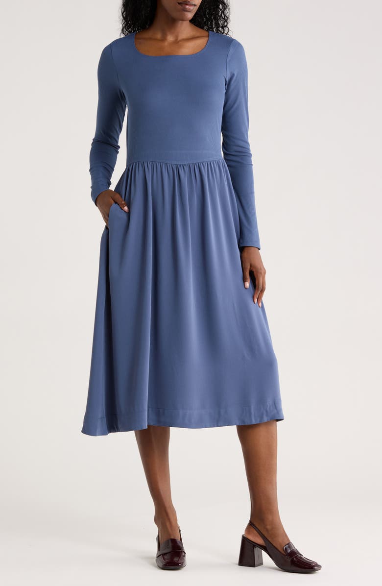 Melrose and Market Long Sleeve Fit & Flare Midi Dress, Main, color, Blue Vintage