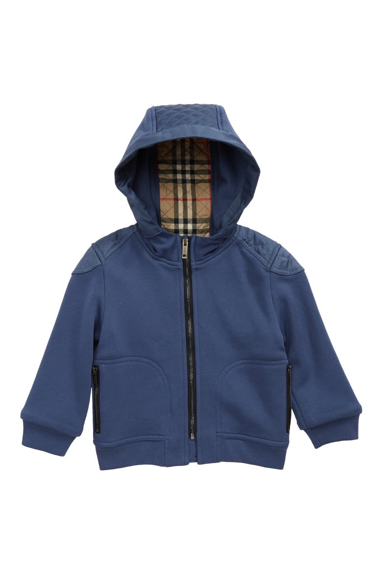 Kids' Timothie Monogram Quilted Hoodie, Main, color, PEBBLE BLUE