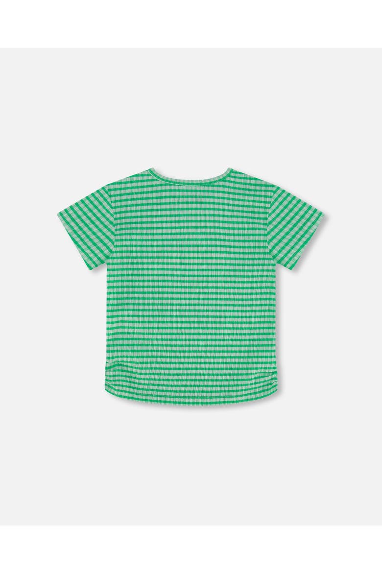 Little Girl's Crinkle Jersey Top With Flower Applique Vichy Green, Alternate, color, Vichy Green