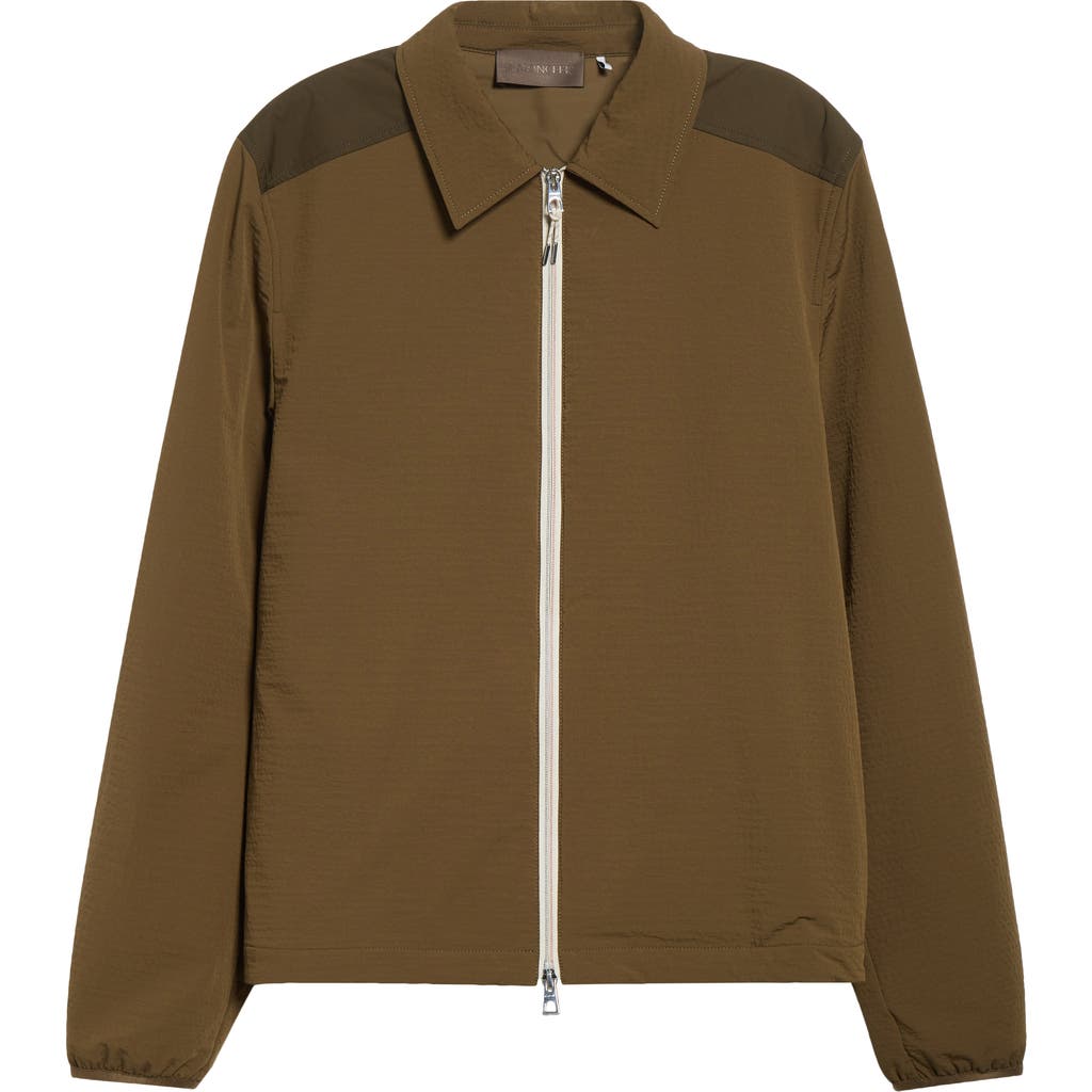 Moncler Padded Seersucker Zip Shirt Jacket In Brown