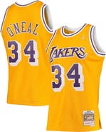 Mitchell & Ness Men's Mitchell & Ness Shaquille O'Neal Gold Los Angeles Lakers 1996/97 Hardwood Classics Swingman Jersey