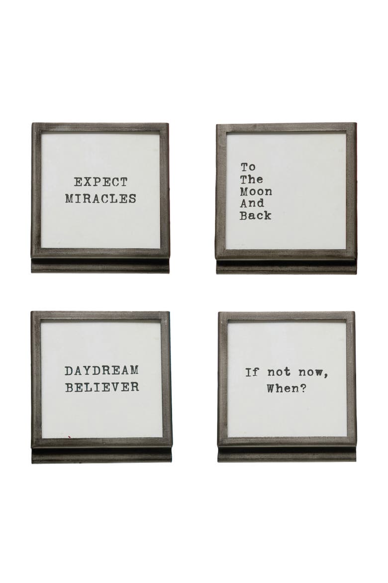 Square Metal & Glass Frame with Easel & Saying, 4 Styles, Main, color, Grey