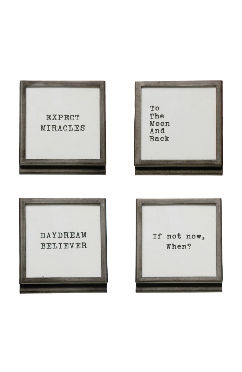 Storied Home Square Metal & Glass Frame with Easel & Saying, 4 Styles, Main, color,