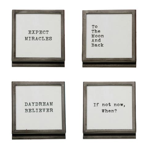 Square Metal & Glass Frame with Easel & Saying, 4 Styles