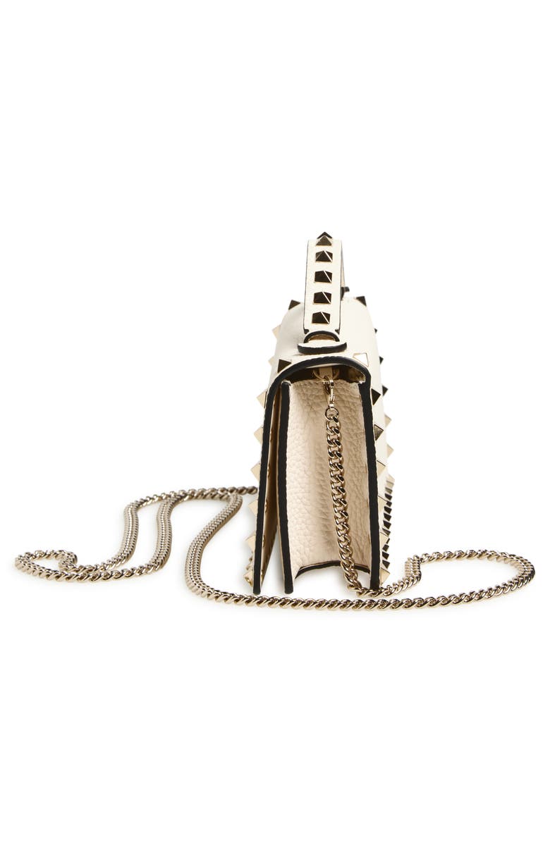 Valentino Garavani Rockstud Leather Wallet on a Chain, Alternate, color, Light Ivory