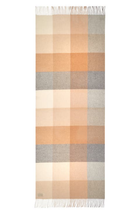 Block Check Cashmere Fringe Scarf