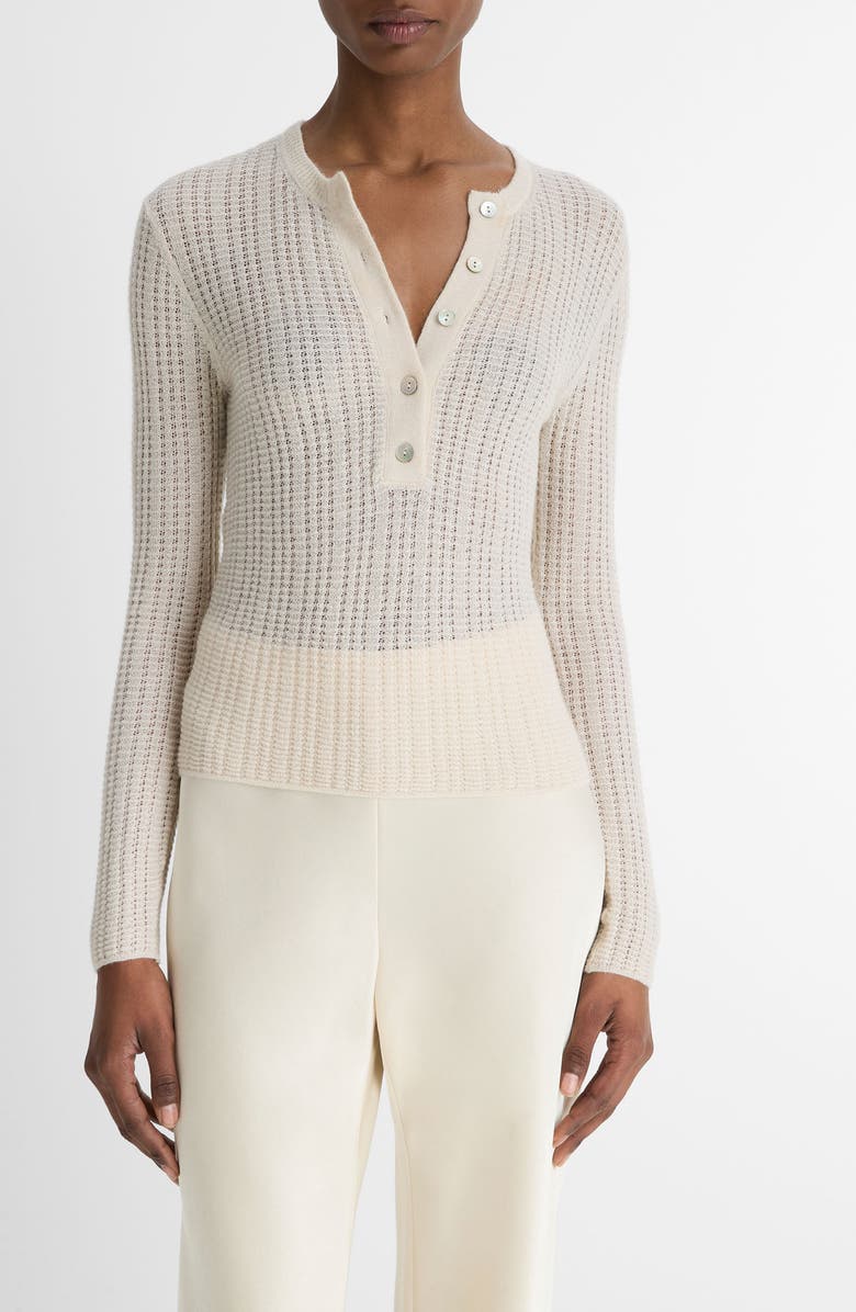 Vince Pointelle Cashmere & Silk Henley, Main, color, White Sand