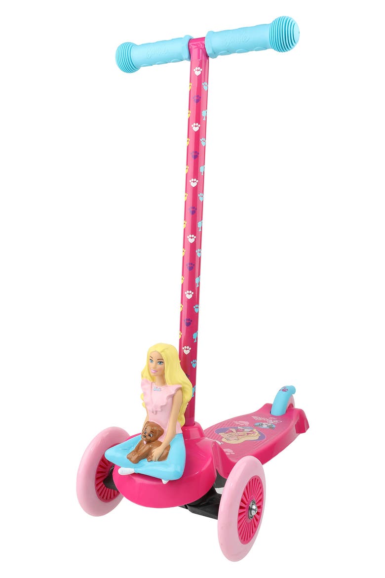 Barbie & Pup 3-Wheel Tilt 'N Turn Scooter, Main, color, PINK / AQUA