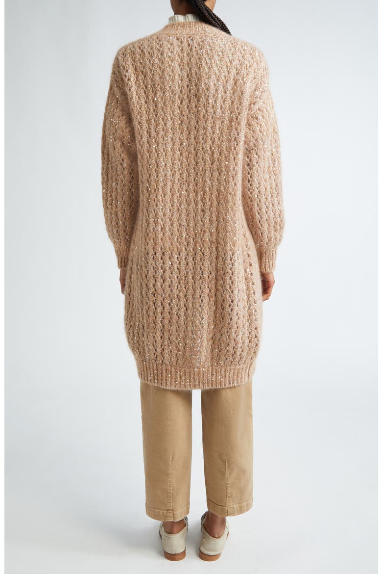 Sequin Open Front Longline Cardigan, Alternate, color, CAMEL