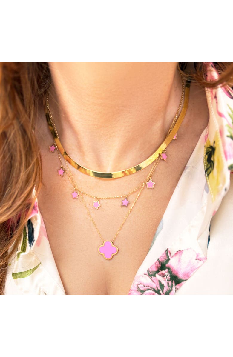 The Lovery Fine Jewelry Extra Large Bubblegum Pink Single Clover Necklace, Alternate, color, Bubblegum Pink