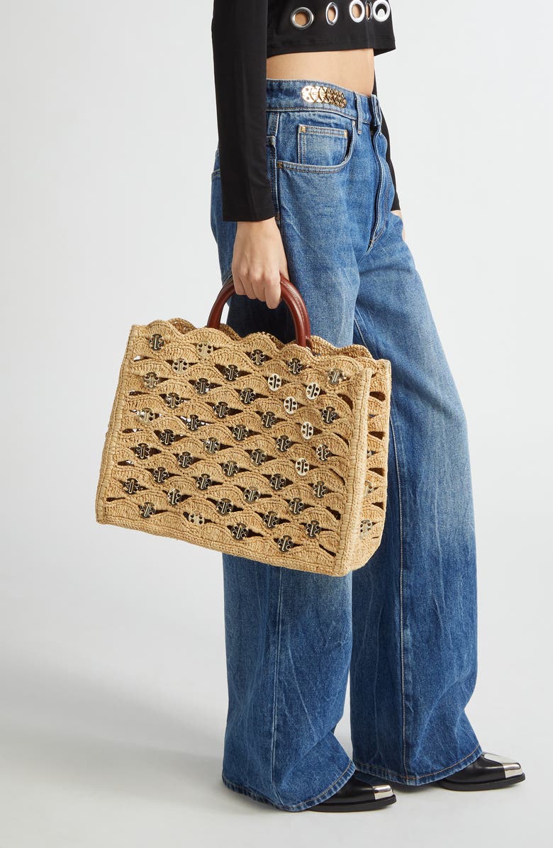 Rabanne Raffia Disc Tote, Alternate, color, Natural / Light Gold