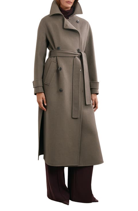Luna Double Breasted Tie Waist Wool Blend Coat