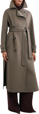 Reiss Luna Double Breasted Tie Waist Wool Blend Coat