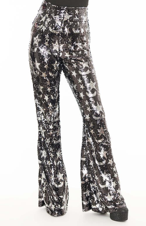 Smak Parlour 1960s High Waist Flare Pants In Black/silver Stars