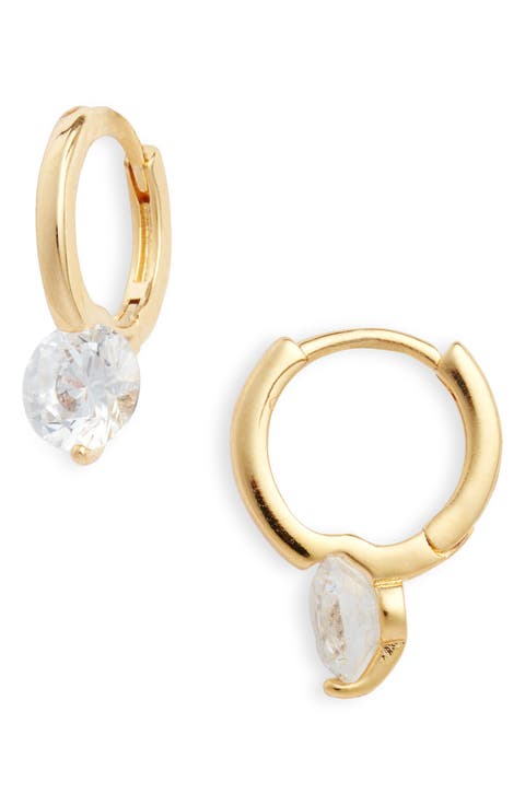 Cubic Zirconia Drop Huggie Earrings