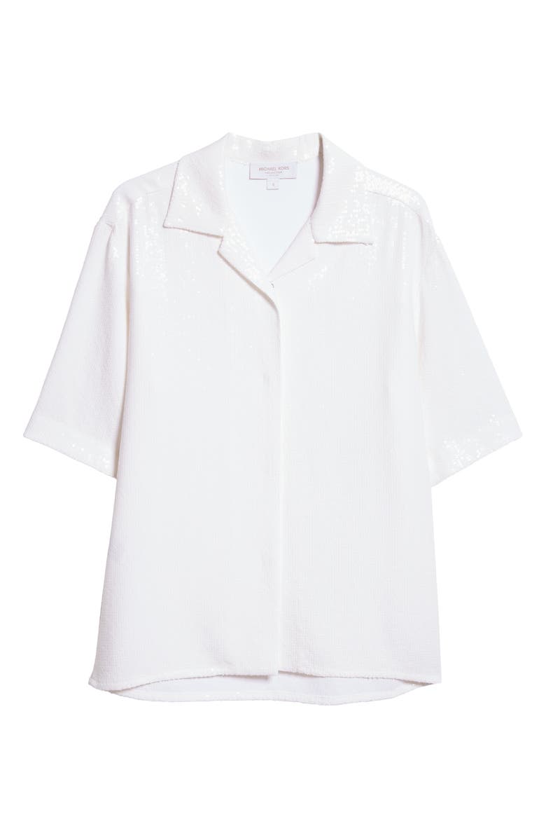 Michael Kors Collection Sequin Camp Shirt, Alternate, color, Optic White