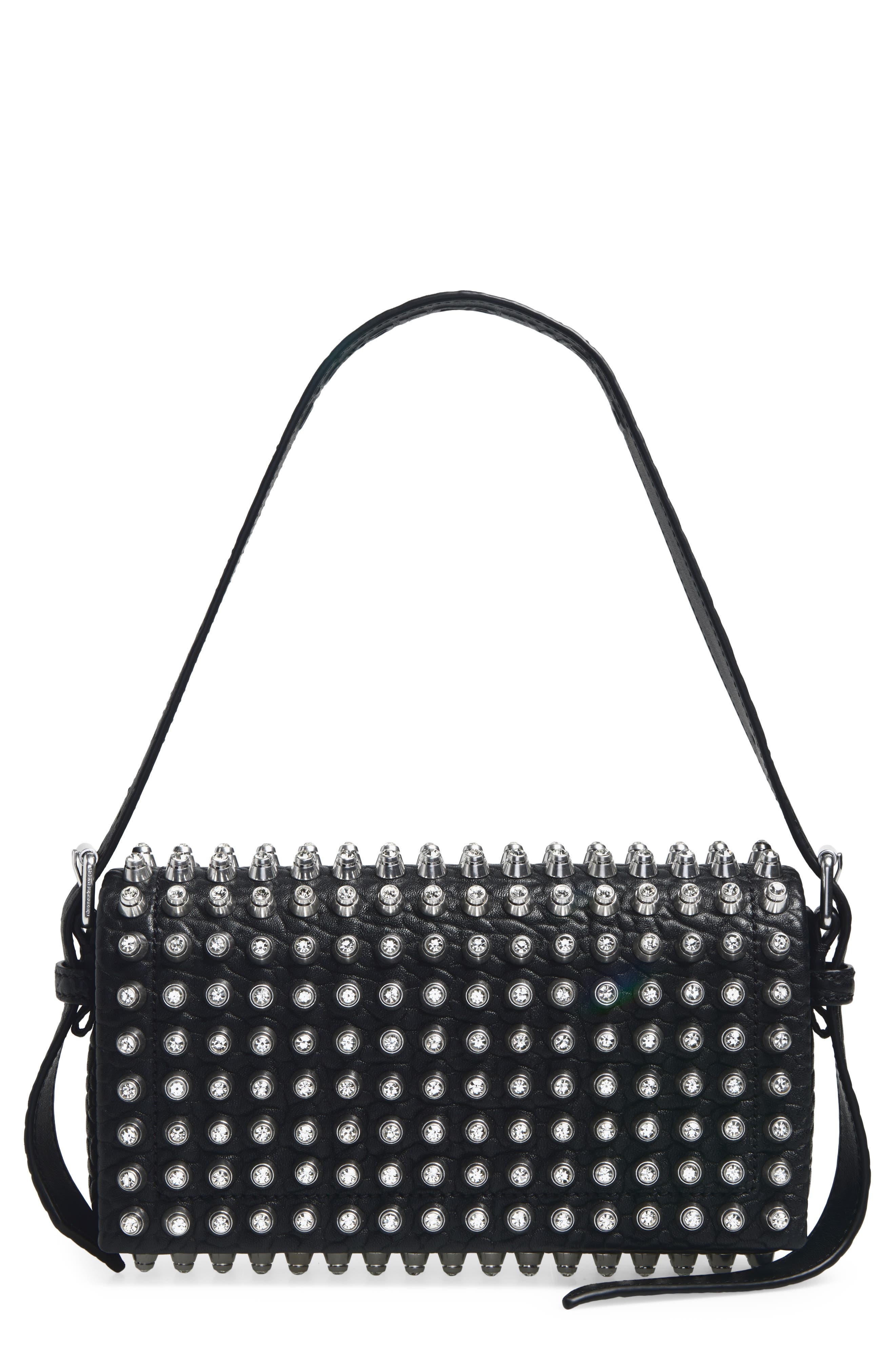 Alexander Wang Slim Ricco Crown Studded Leather Shoulder Bag, Main, color, Black