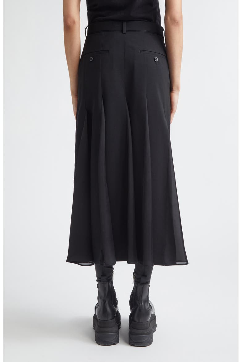 Belted Wool Suiting & Satin Pencil Skirt, Alternate, color, BLACK