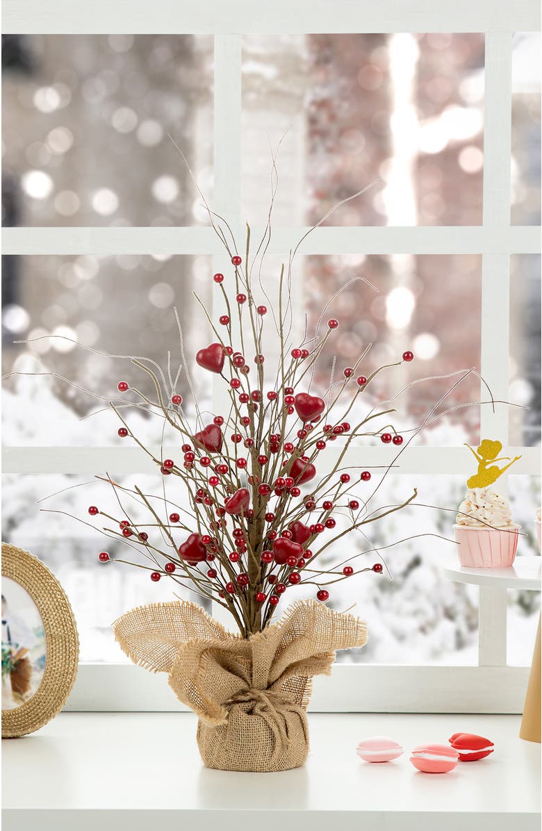 Glitzhome 18"H Valentine's Berry Heart Table Tree, Alternate, color, Red