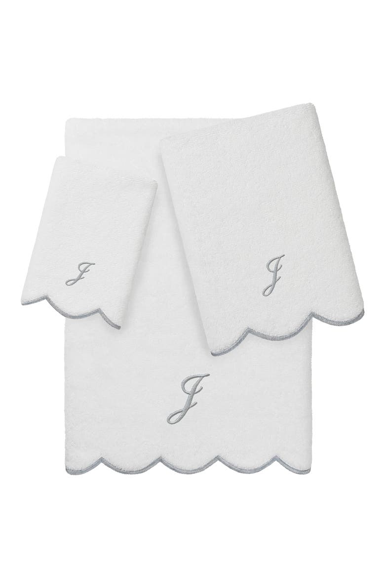 Scallop Personalized Monogram 3-Piece Towel Set, Main, color, WHITE/ GRAY J