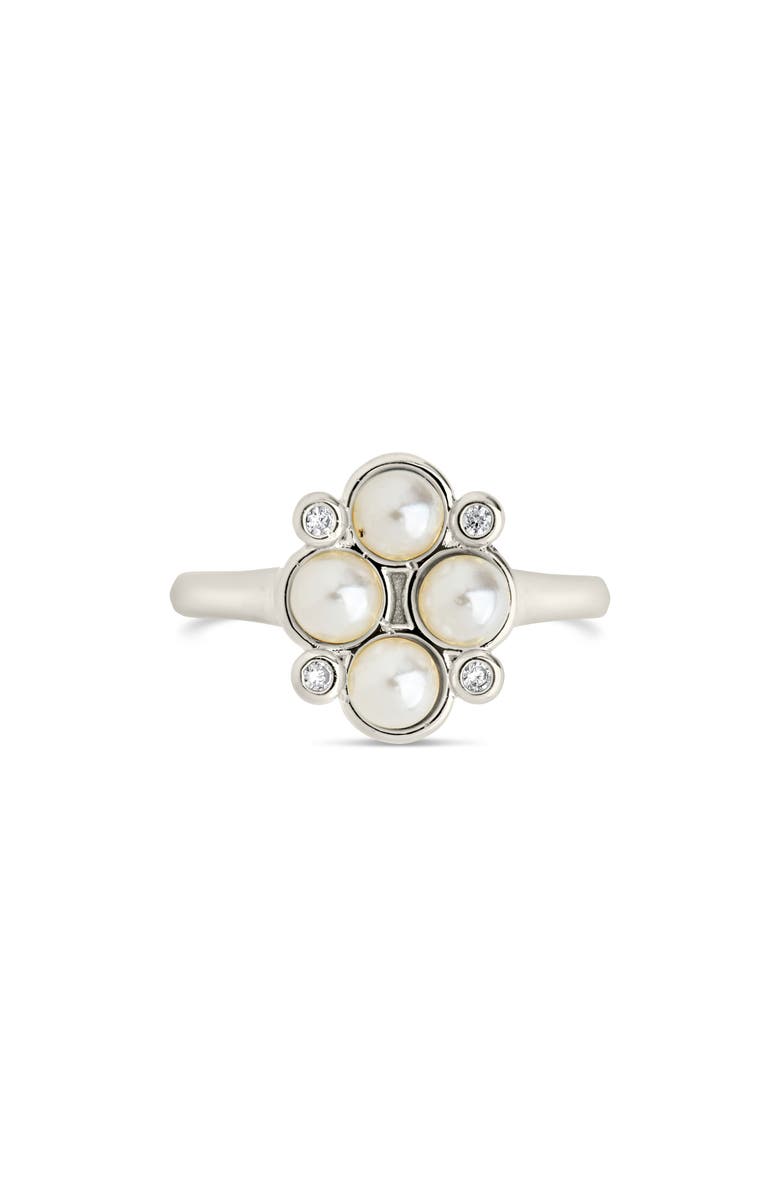 Sterling Forever Cosetta Imitation Pearl & CZ Ring, Alternate, color, Silver